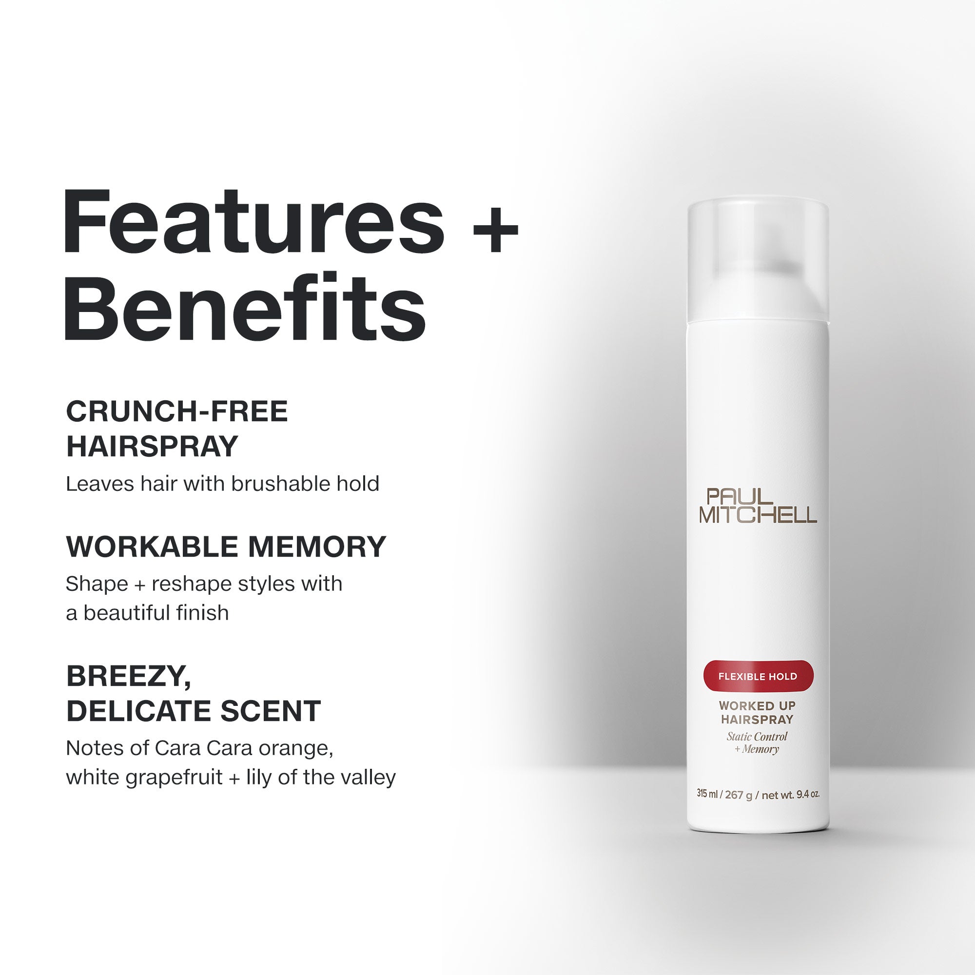 Paul Mitchell Worked Up Hairspray: crunch-free hairspray shapes and reshapes hair with a breezy, delicate scent.