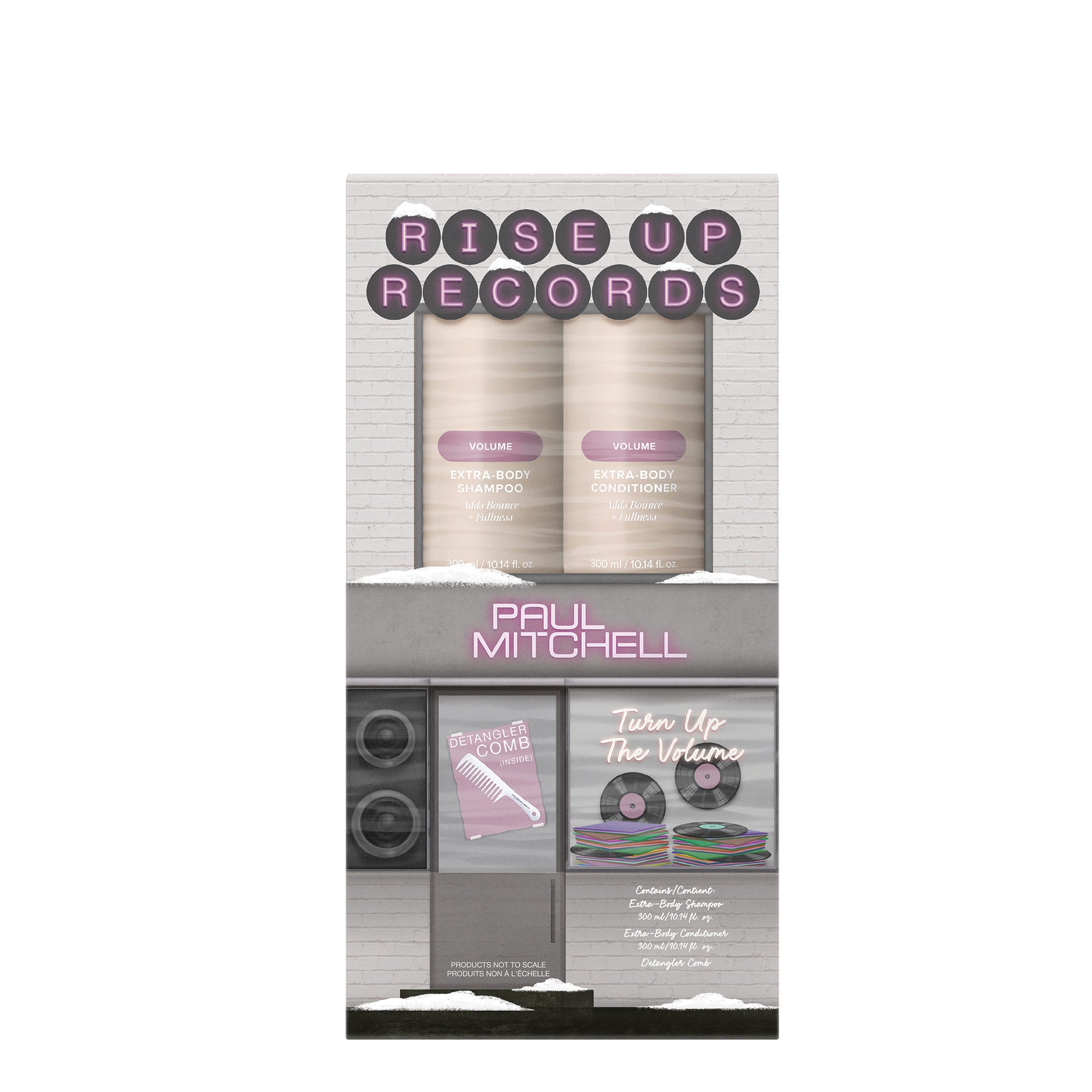 Paul Mitchell Extra-Body Holiday Gift Set contains shampoo and conditioner for fine hair plus a detangler comb.
