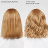 before and after using violet color gloss.