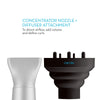 Concentrator nozzle and diffuser attachment: to direct airflow