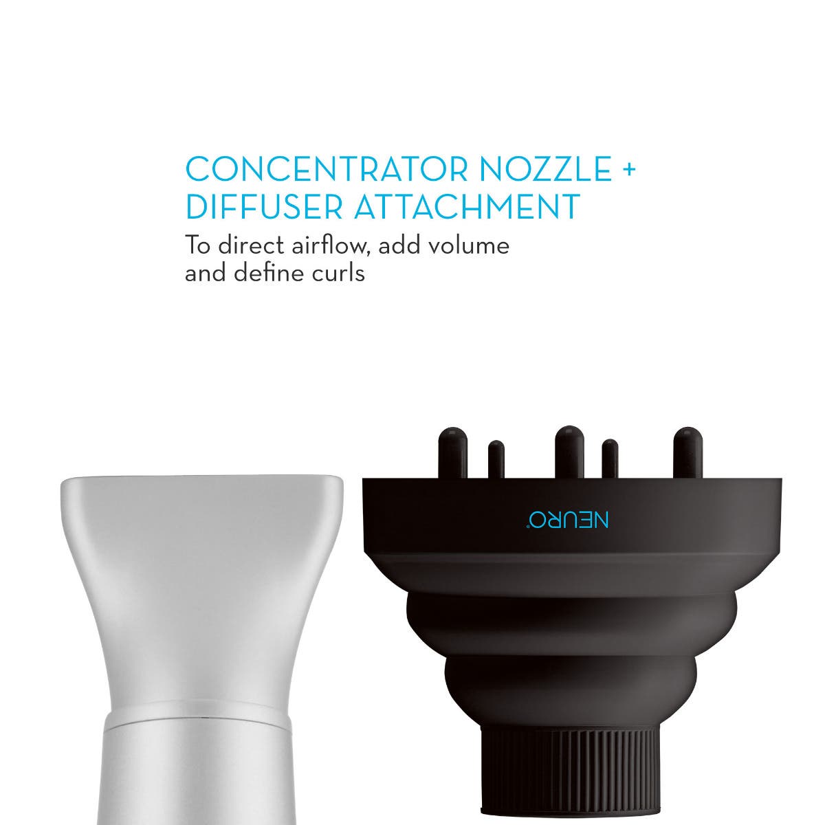 Concentrator nozzle and diffuser attachment: to direct airflow