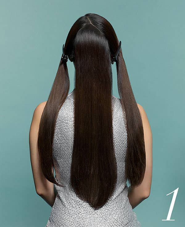 How to Add Flair to Holiday Hair with Awapuhi Wild Ginger Step 1 of 10, separate hair with section clips.