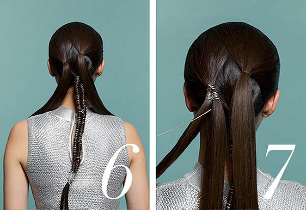 How to Add Flair to Holiday Hair with Awapuhi Wild Ginger Steps 6 and 7 of 10. Front middle sections with string wrapping.