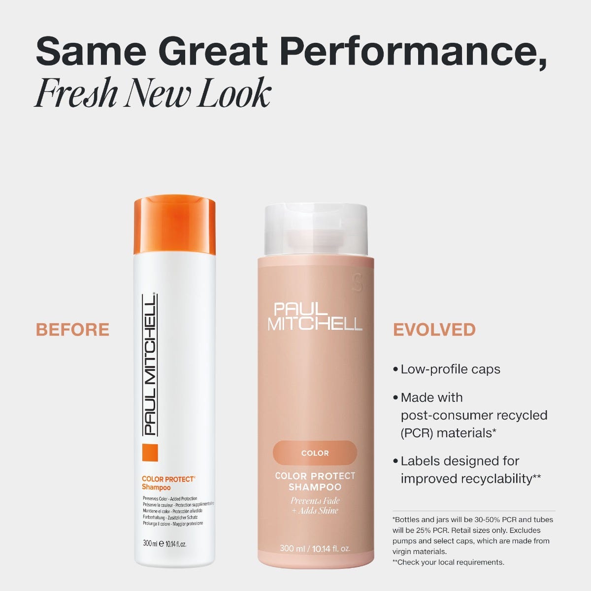 Paul Mitchell Color Protect Shampoo in new PCR packaging with a low-profile cap.