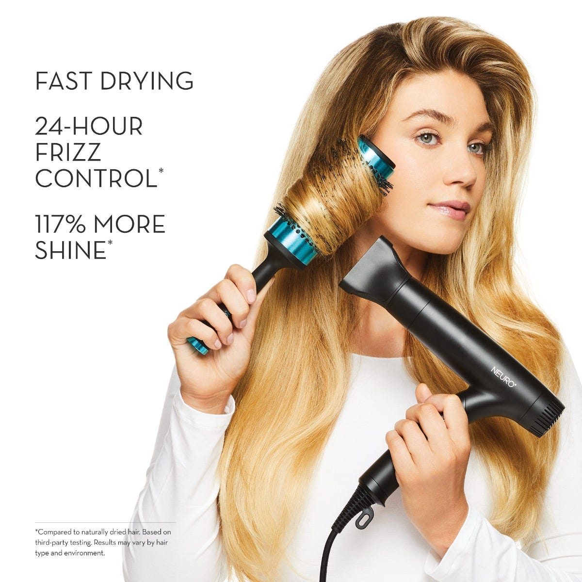 FAST DRYING
24-HOUR FRIZZ CONTROL*
117% MORE SHINE*

*Compared to naturally dried hair. Based on third-party testing. Results may vary by hair type and environment.