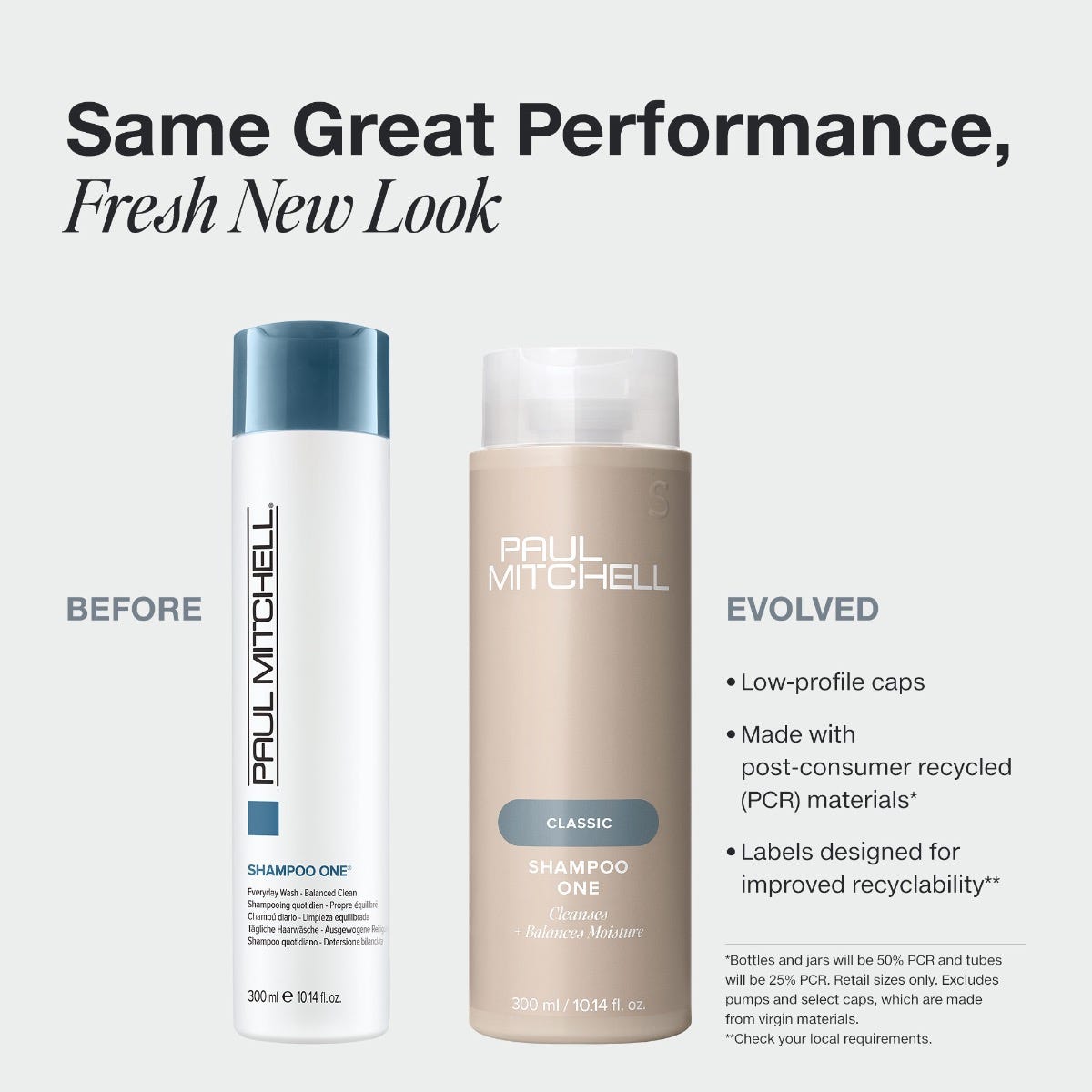 Paul Mitchell Shampoo One in new PCR packaging with a low-profile cap.