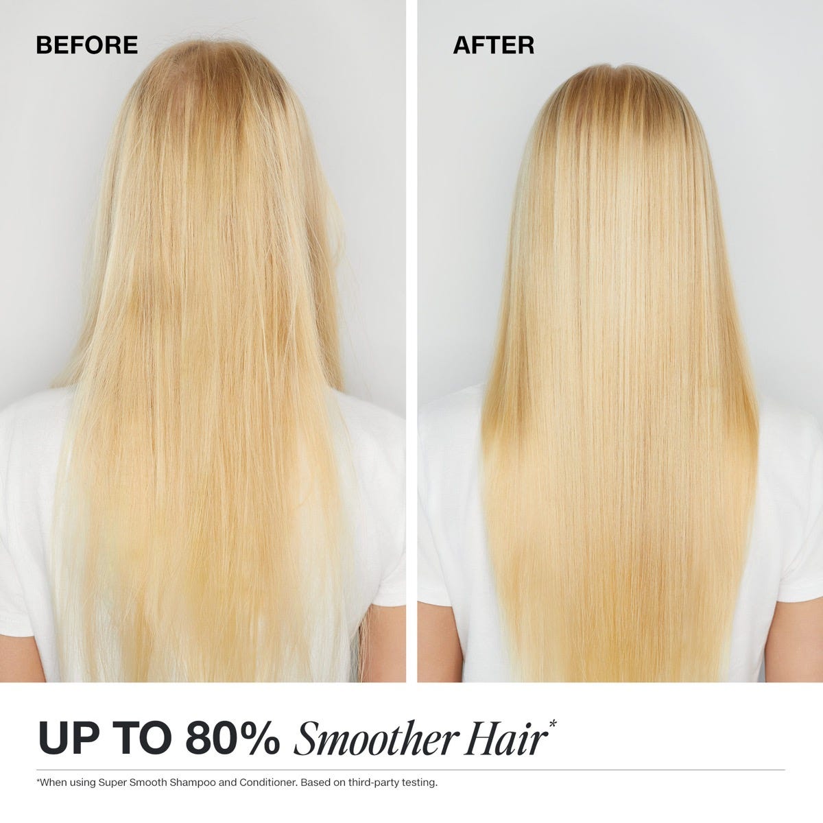 before/after image of a woman's long blonde hairstyle