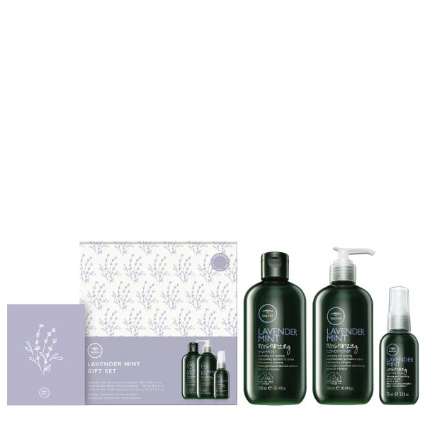 Image of the Tea Tree Lavender Mint Holiday Gift Set with contents on display