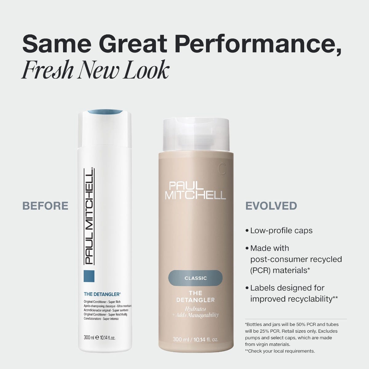 Paul Mitchell The Detangler in new PCR packaging with a low-profile cap.