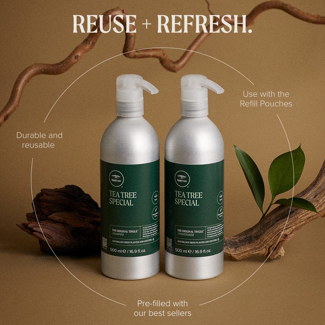 Tea Tree Special Conditioner  Aluminum Bottle, infographic
