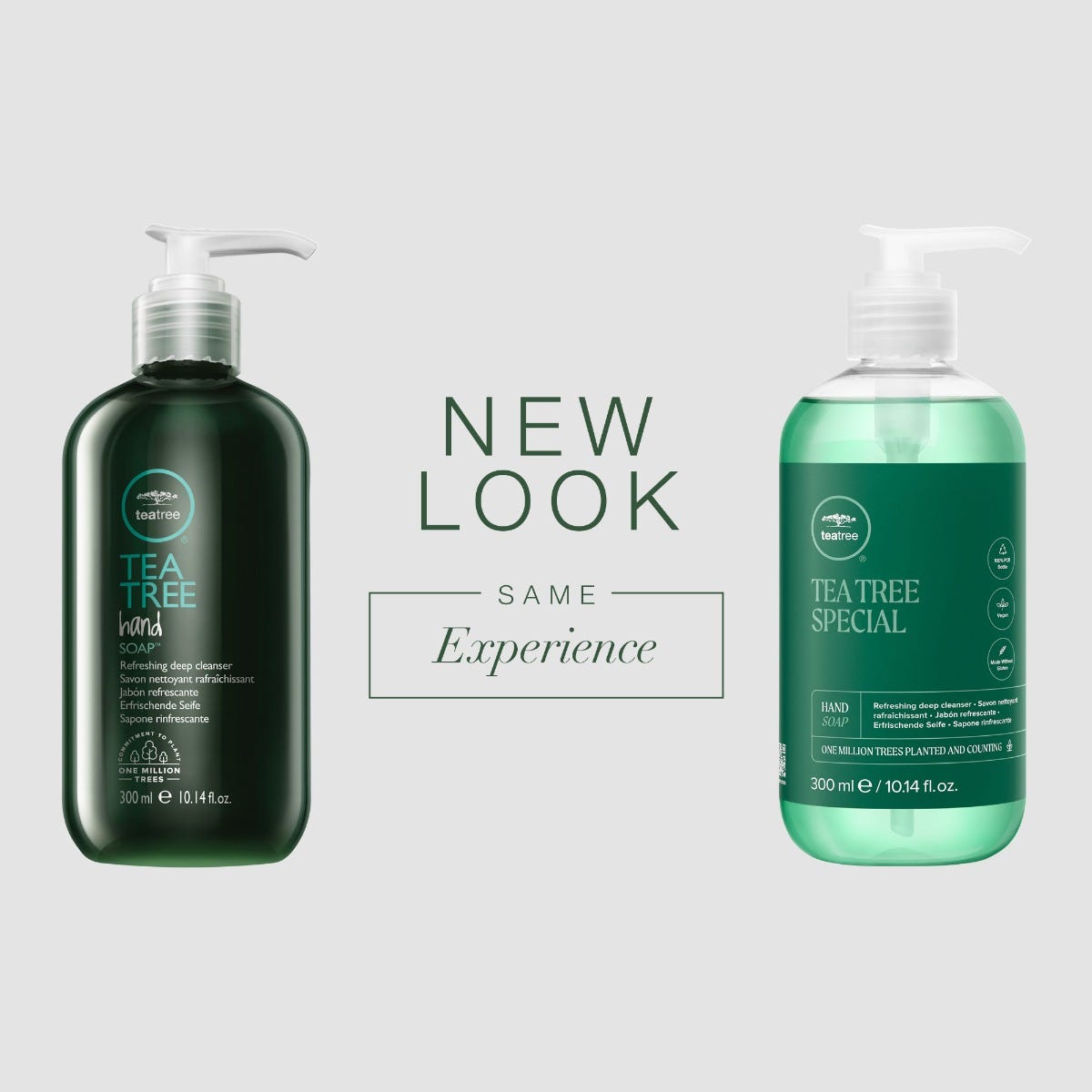 Tea Tree Hand Soap, new look, same experience
