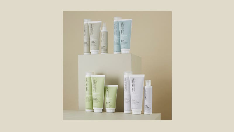 image of entire collection of Paul Mitchell Clean Beauty products