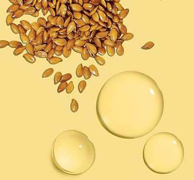 image of flax seeds and pools of ferulic acid